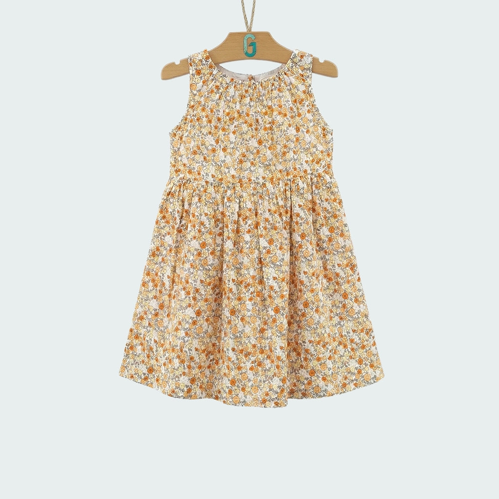 Dress small multicolor flowers yellow & brown -27790