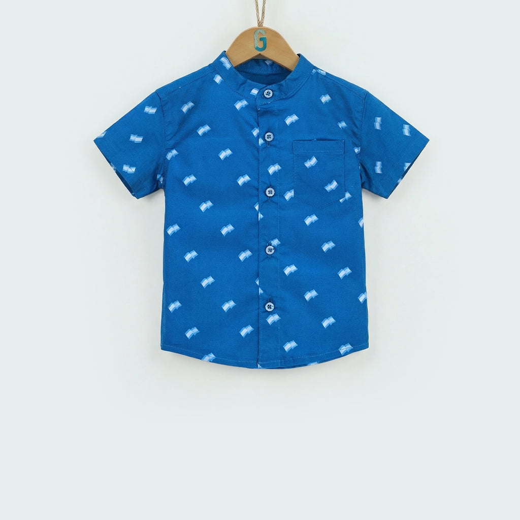 Shirt Chineese Collar blue flag printed-27813