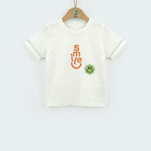 Crewneck White Smile with Green flower-27977