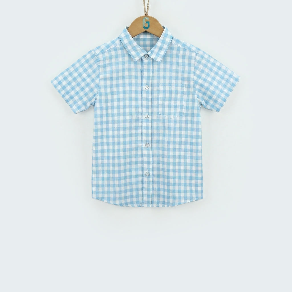 Shirt Linen check blue and white -28073