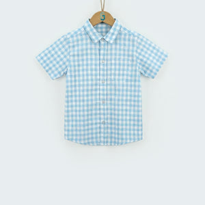 Shirt Linen check blue and white -28073