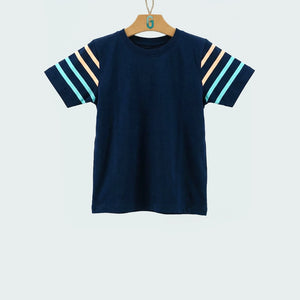 Crewneck Navy Blue sleeve stripes-28090