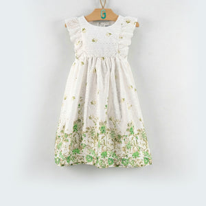 Dress off white - green flowers -28108