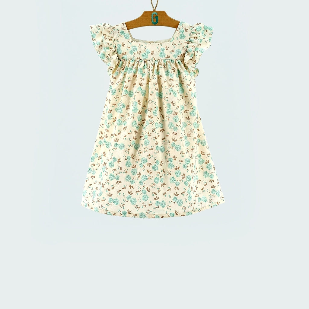 Dress off white - brown flowers-28110