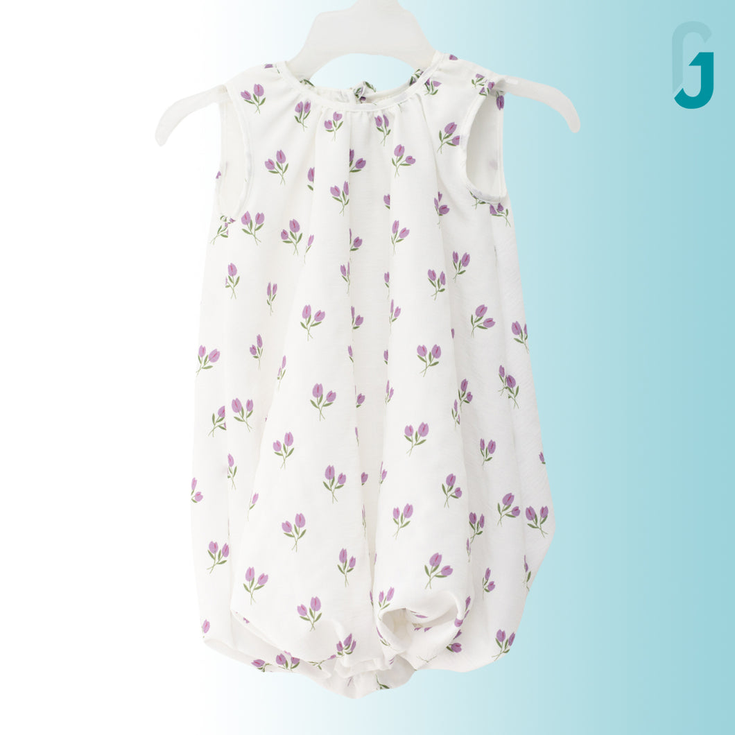 Dress - White - Purple Flowers - Balloon