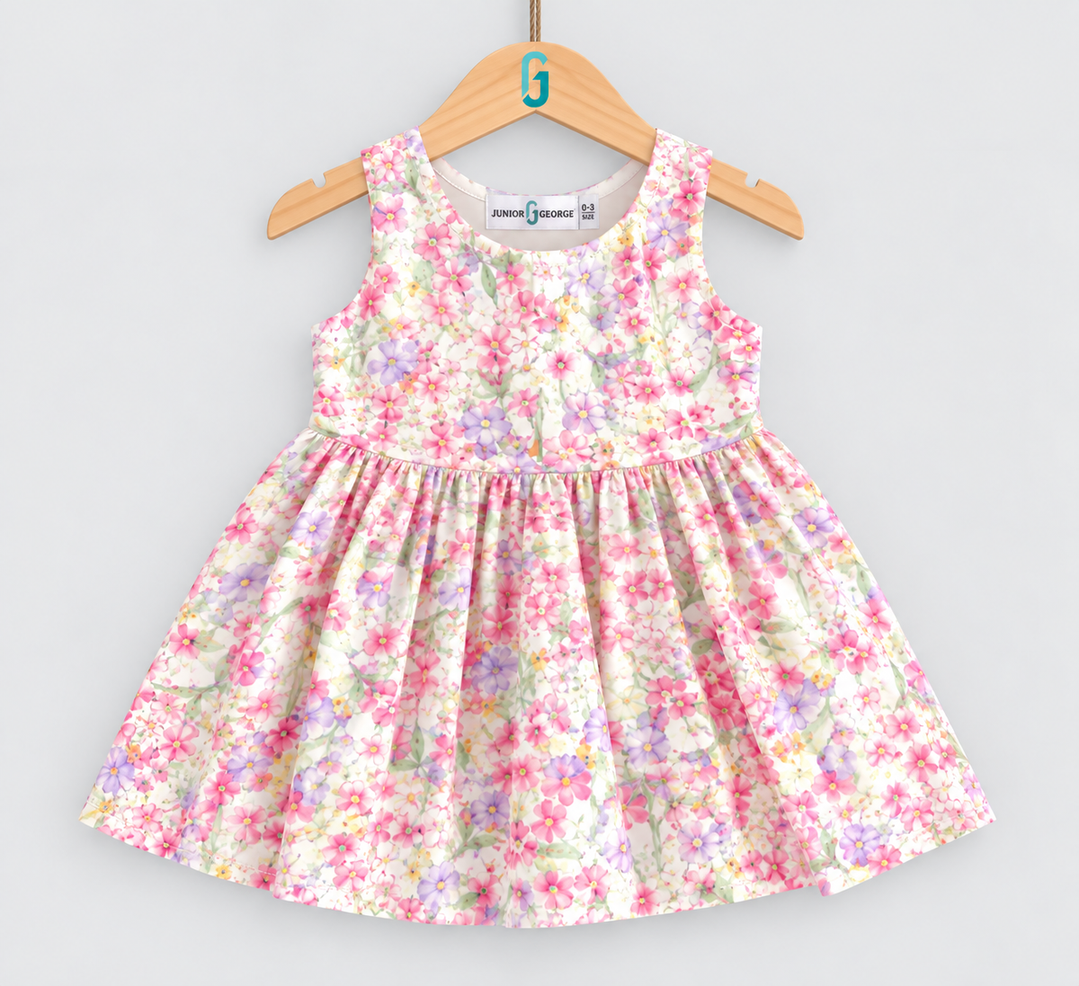 Dress Pink Flowers Printed Sleeveless - 27768