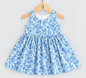 Dress Blue Flowers Printed Sleeveless - 27789
