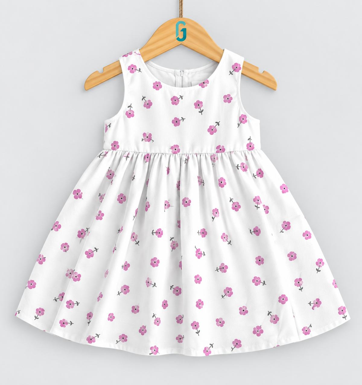 Dress White Purple Flowers Printed Sleeveless - 27627
