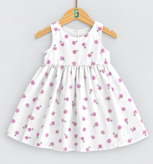 Dress White Purple Flowers Printed Sleeveless - 27627