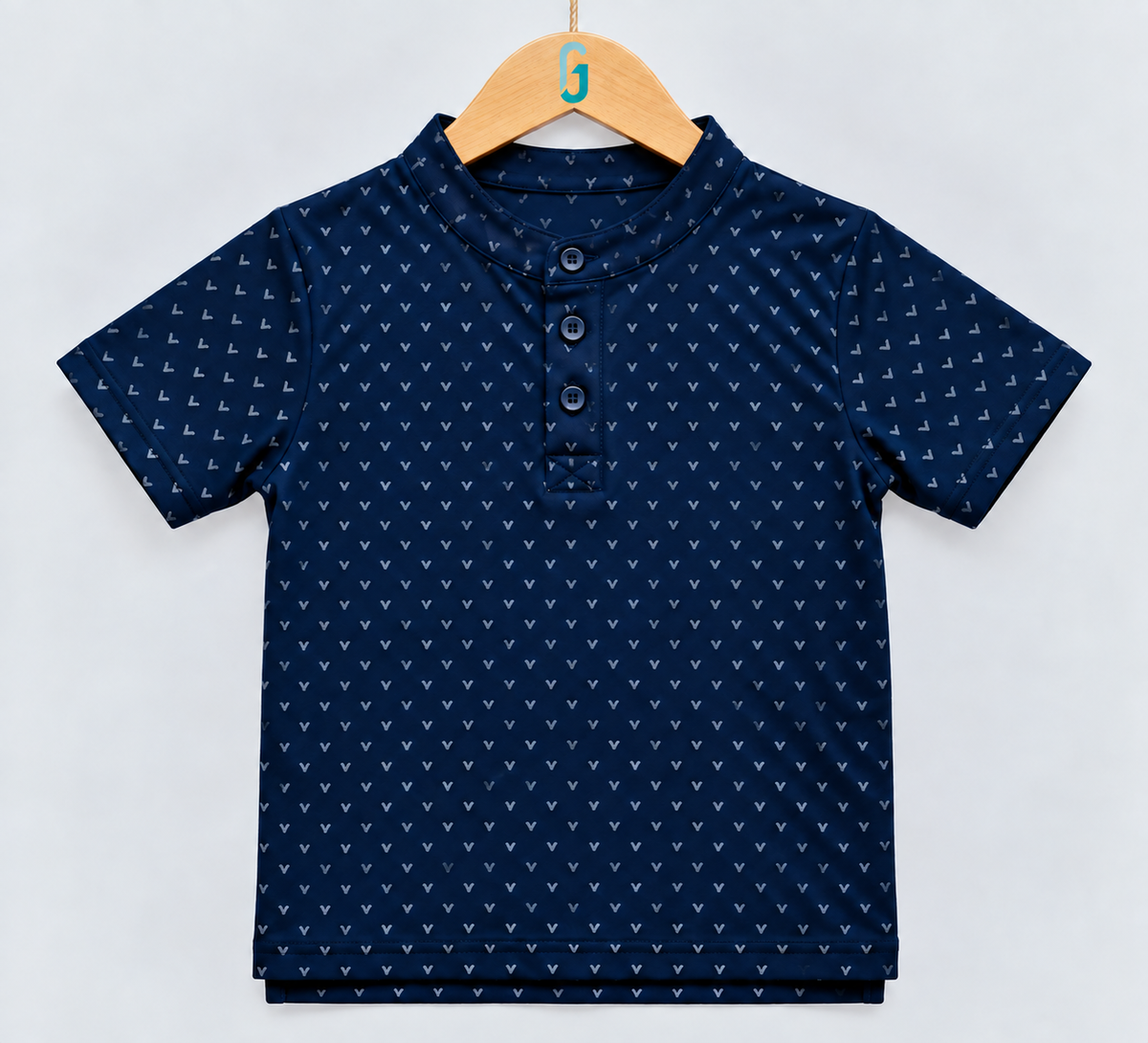 Chinese Collar T Shirt Navy Blue Printed - 27762