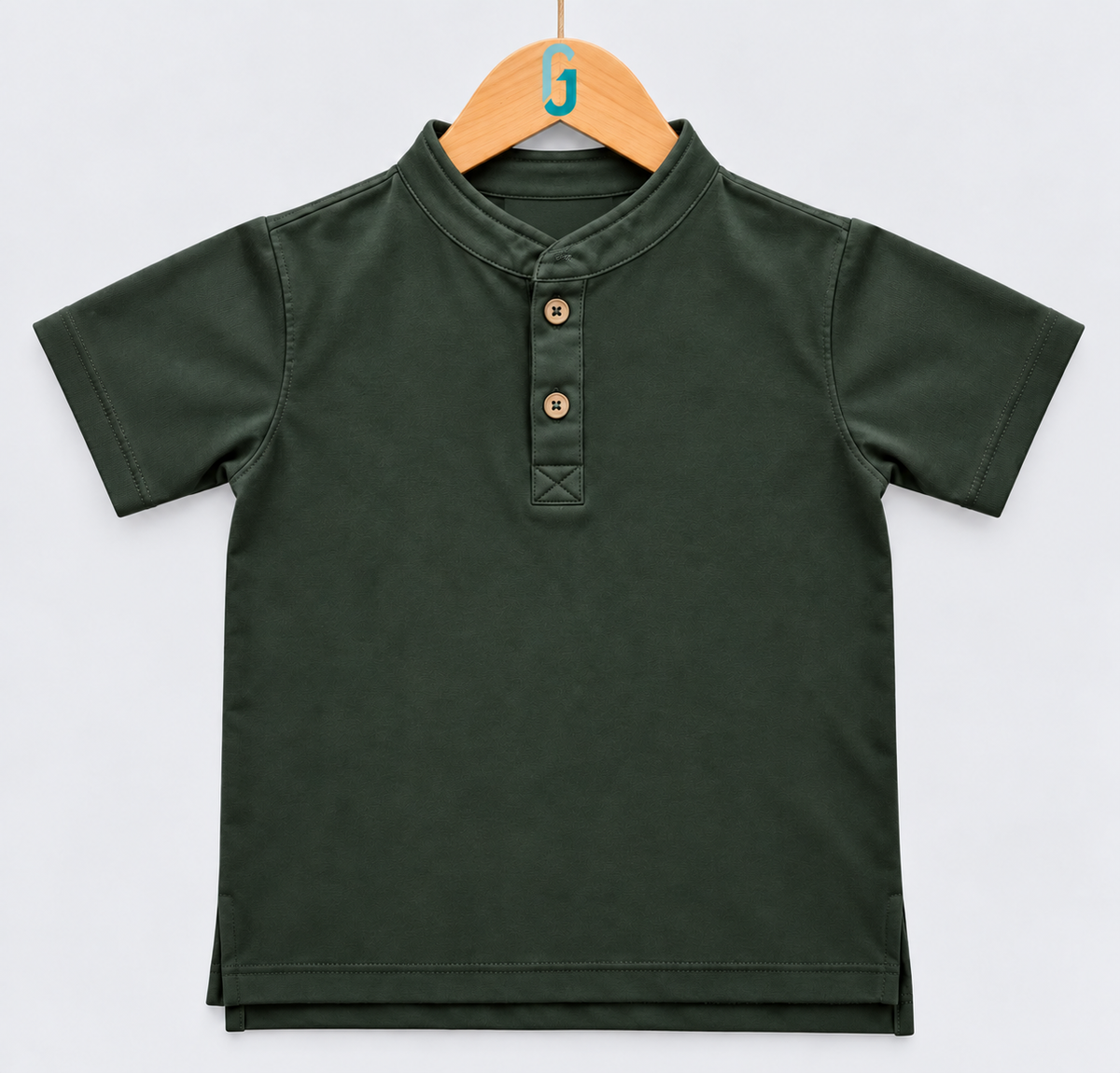 Chinese Collar T Shirt Alpine Green - 27996