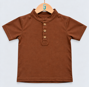 Chinese Collar T Shirt Brown - 27554