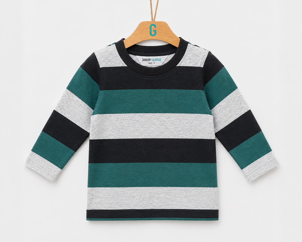 Crewneck - Stripes - Grey / Dark Green / Black - 27905