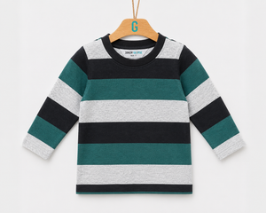 Crewneck - Stripes - Grey / Dark Green / Black - 27905