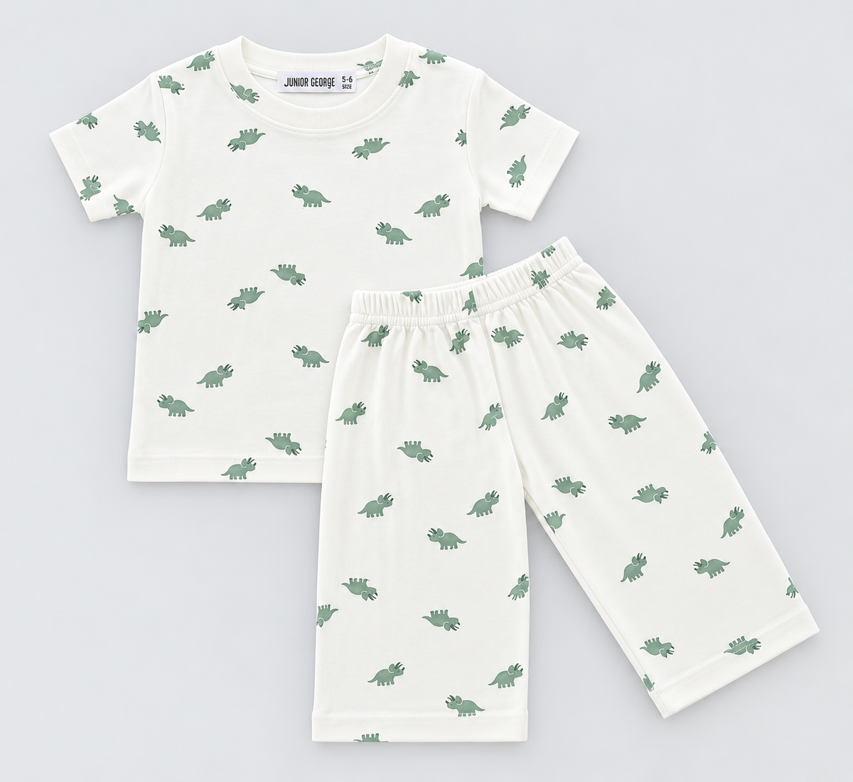 Pijama White Green Dino Printed - 28248