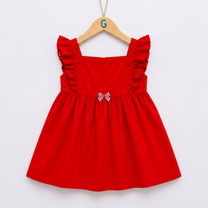 Dress Red Frill Sleeves With Bow - 28067