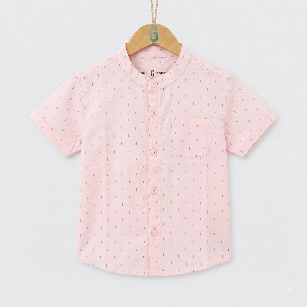Shirt - Chinese Collar - Printed - Pink - 28020