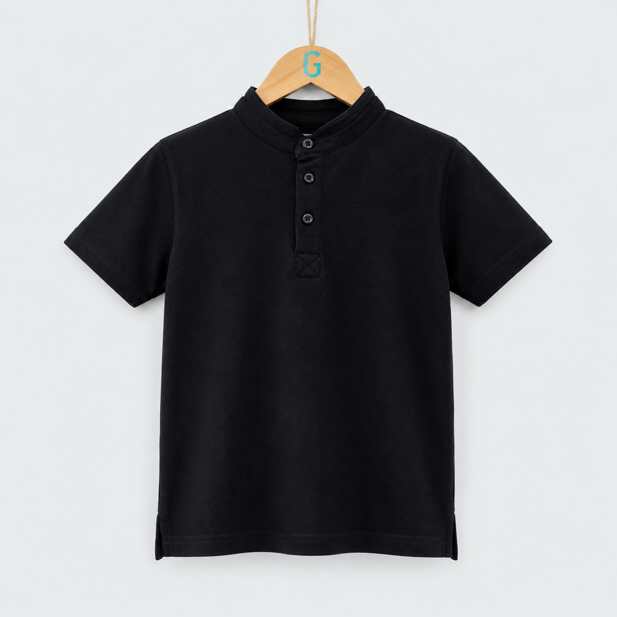 Chinese Collar - T Shirt - Black - 27985