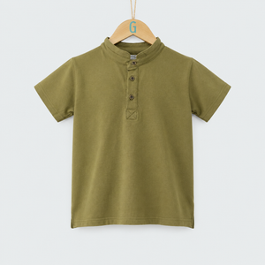 Chinese Collar - T Shirt - Olive Green - 27995