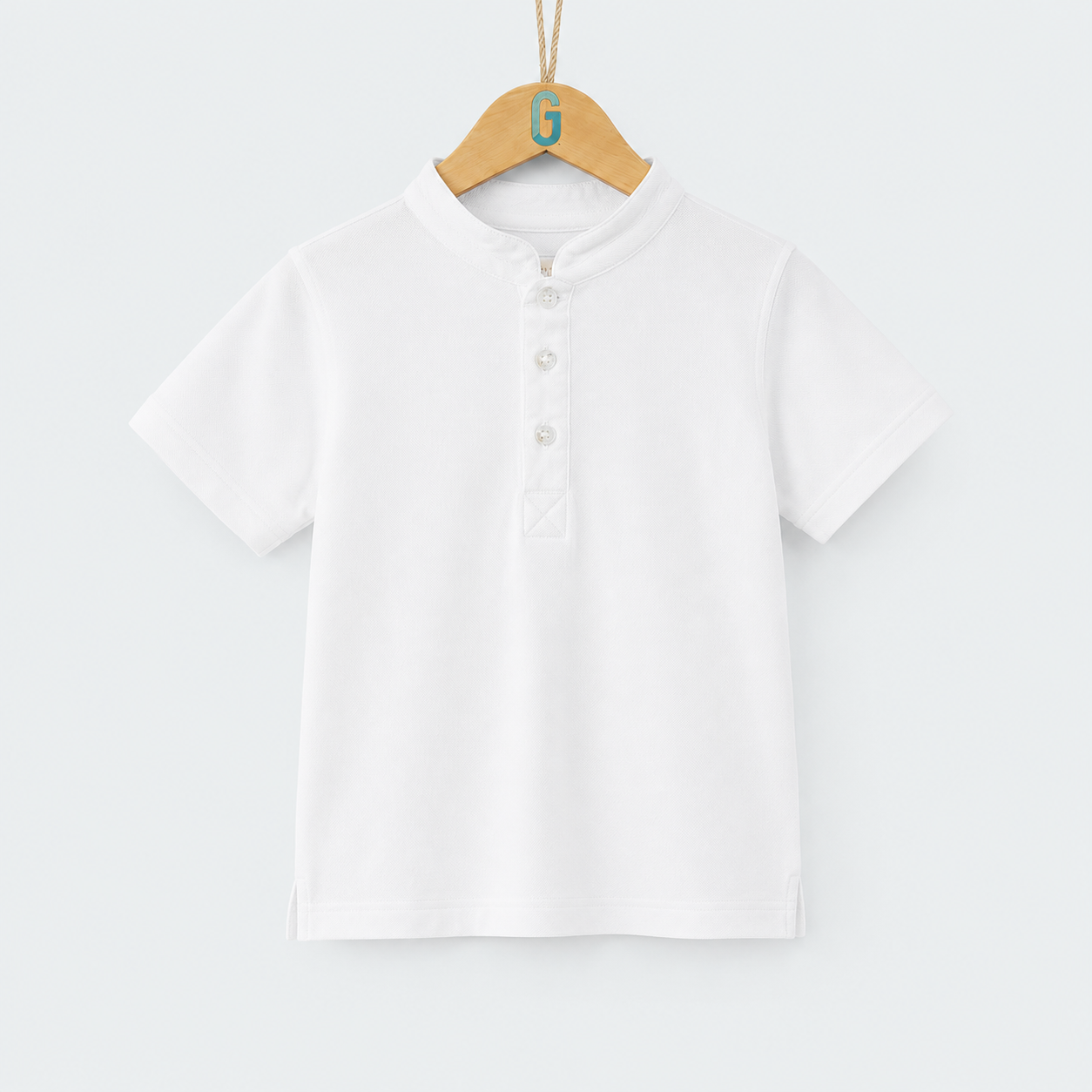 Chinese Collar - T Shirt - White - 27986
