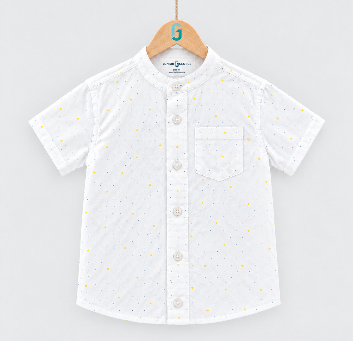 Shirt Chinese Collar White Printed - 28247