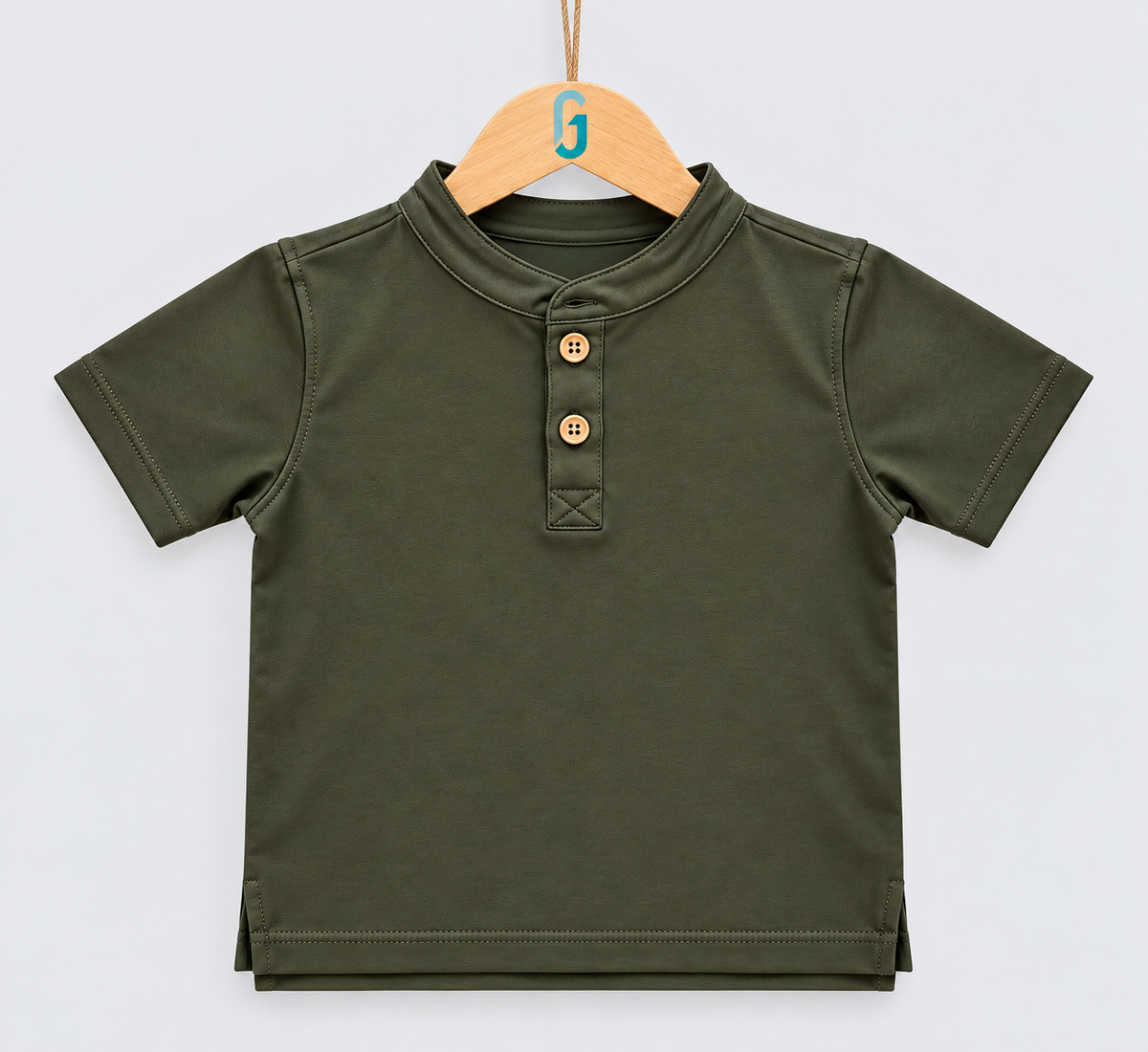 Chinese Collar T Shirt Khaki Green - 27546