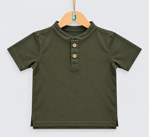 Chinese Collar T Shirt Khaki Green - 27546
