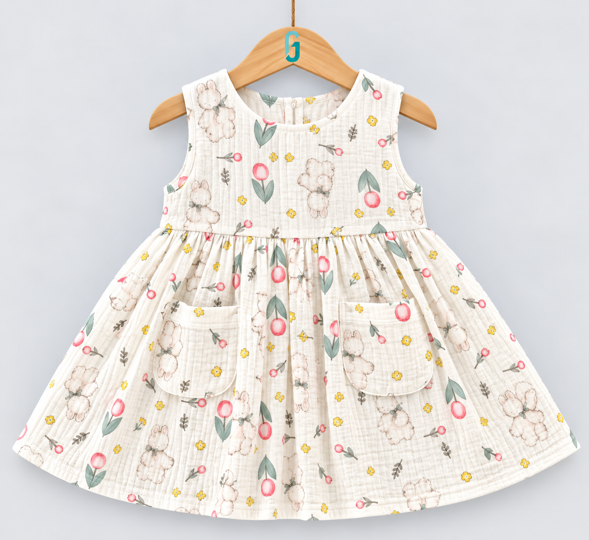 Dress Cream Bunnies Printed - 28254