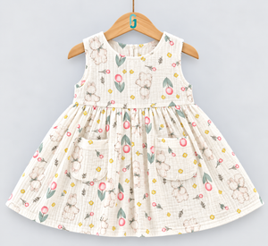 Dress Cream Bunnies Printed - 28254