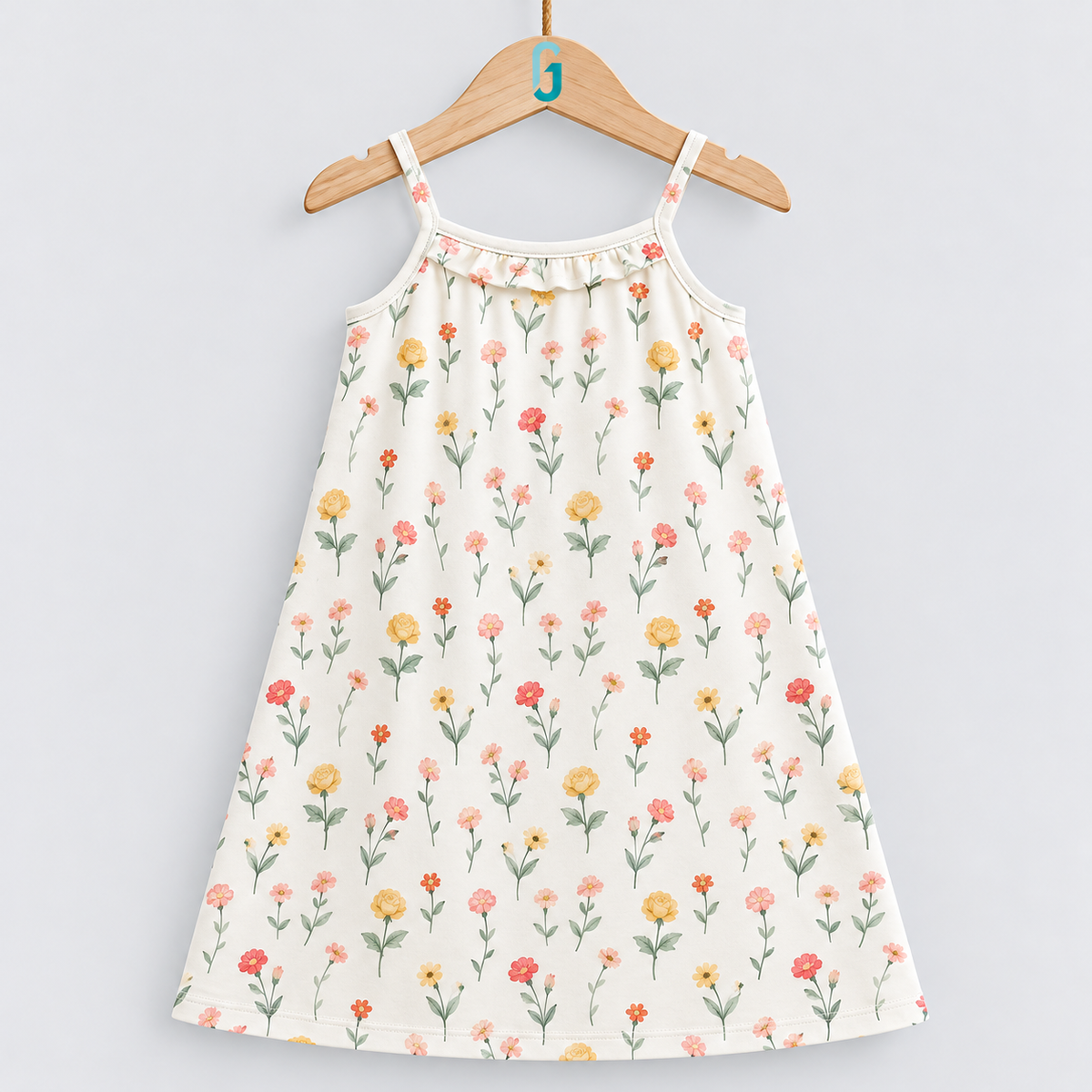Night Dress Cream Flowers Printed - 28264