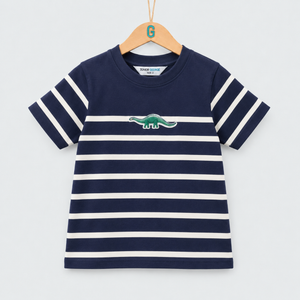 Crewneck - Stripes Dinosaur - Navy Blue / White