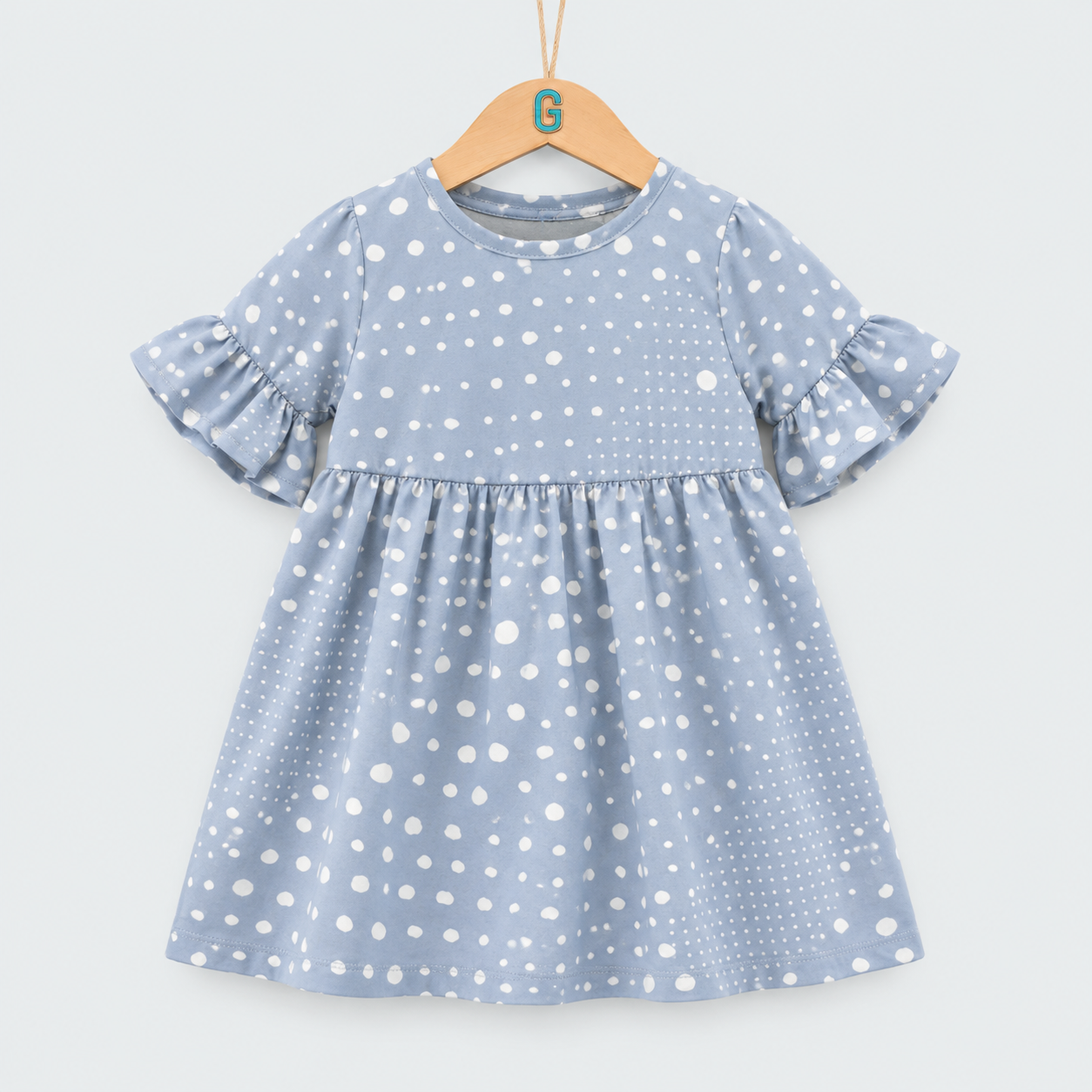 Dress - Puff Sleeves - Blue
