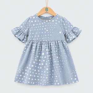 Dress - Puff Sleeves - Blue