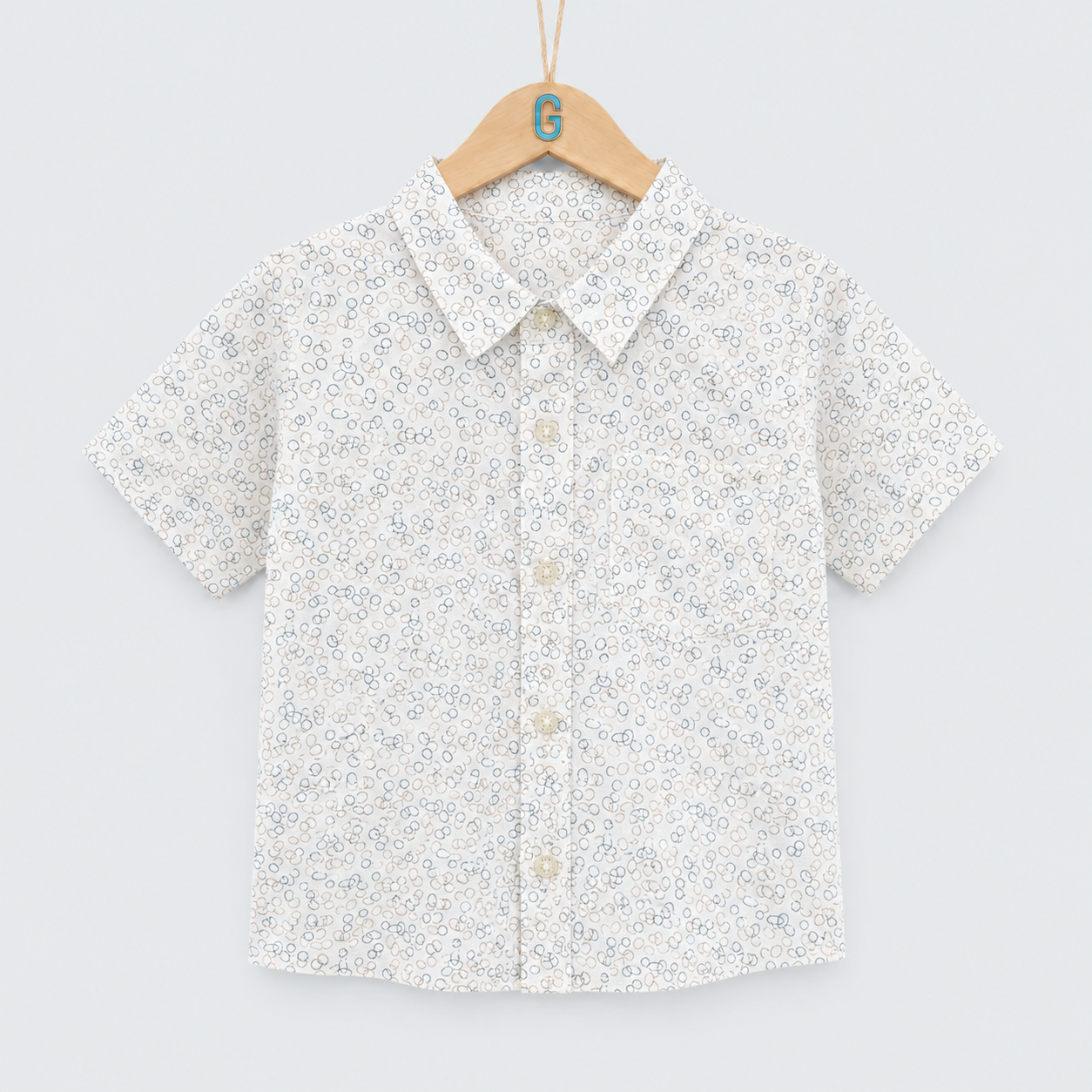 Shirt - Linen - Circular Pattern - Light Grey / Brown - 27978