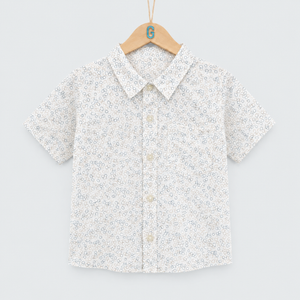 Shirt - Linen - Circular Pattern - Light Grey / Brown - 27978