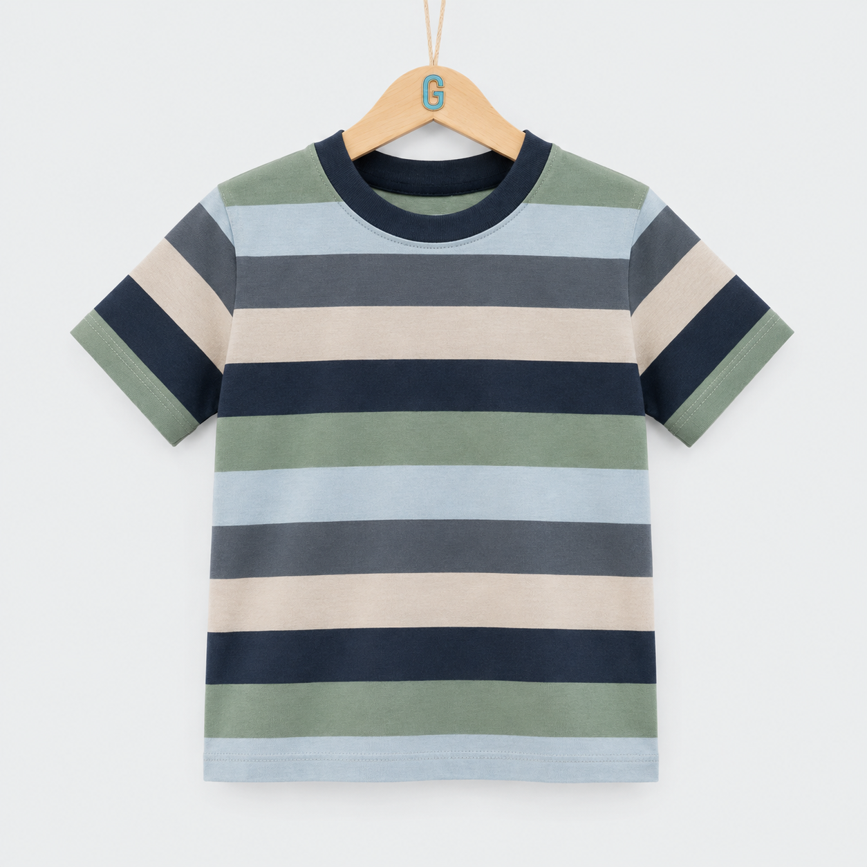 Crewneck - Stripes - Green/Light Blue/ Navy Blue/Off White