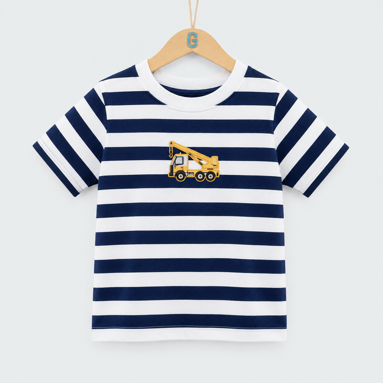 Crewneck - Stripes - Truck - White/Navy Blue