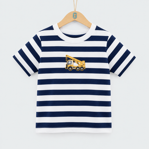 Crewneck - Stripes - Truck - White/Navy Blue