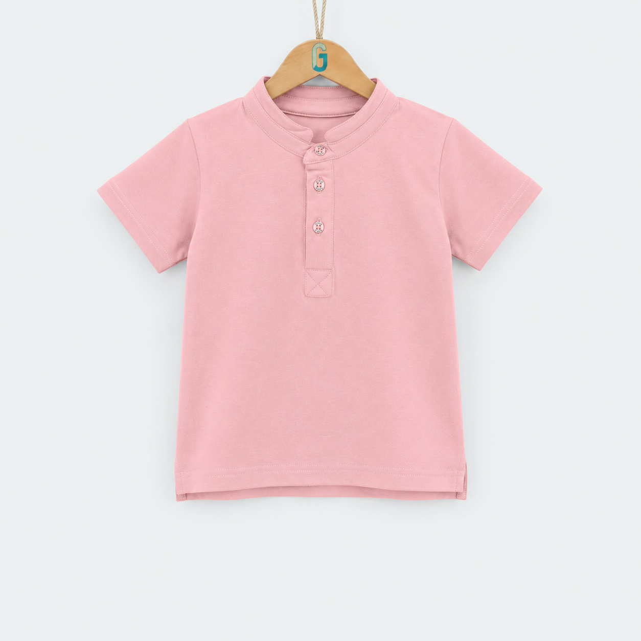 Chinese Collar T Shirt Pink - 27987