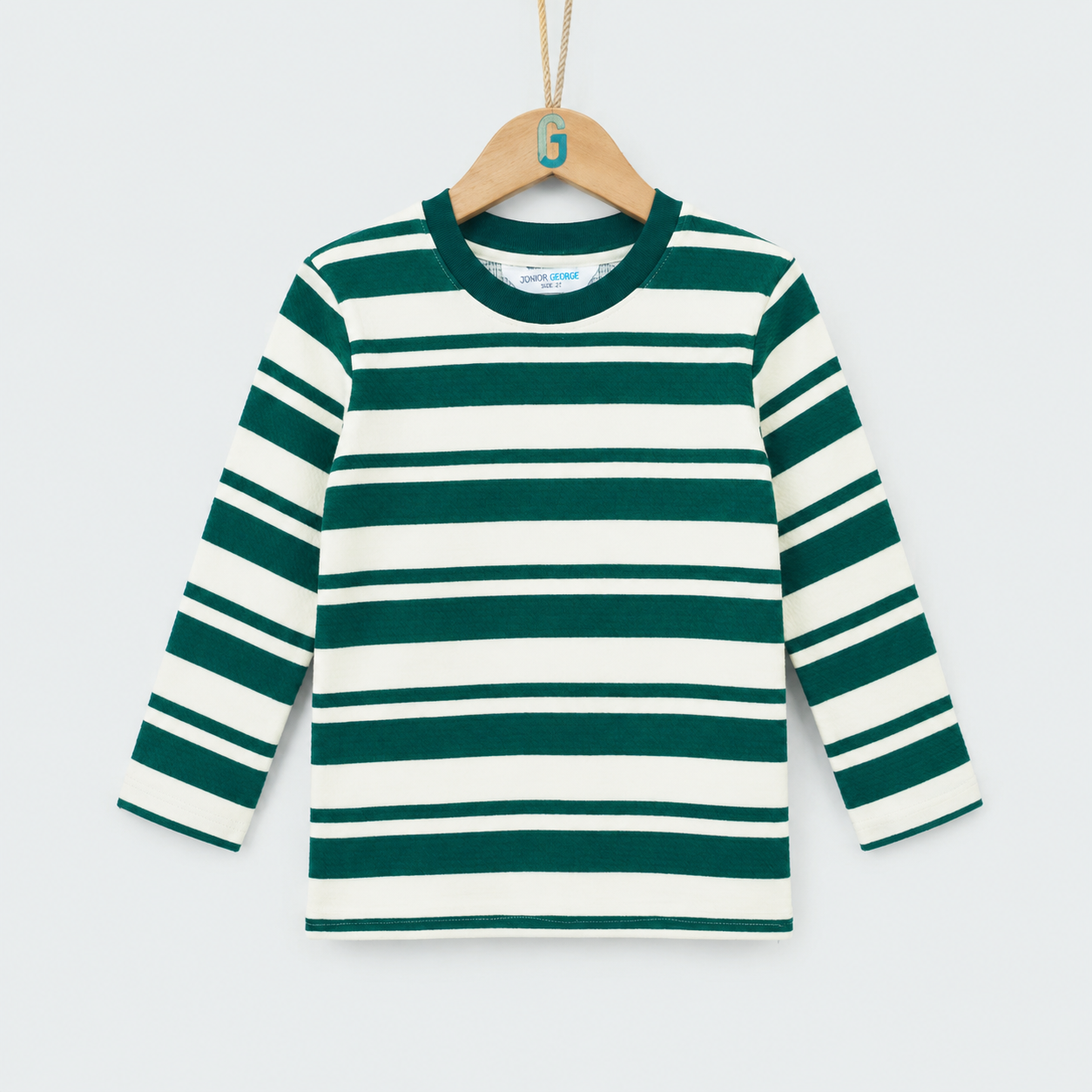 Crewneck L/S Stripes Off White and Green