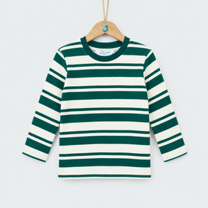 Crewneck L/S Stripes Off White and Green