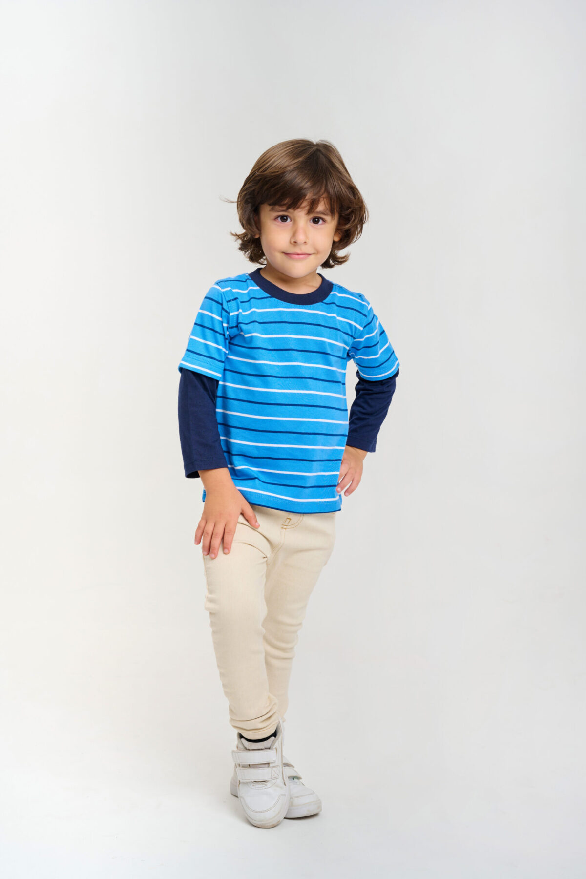 Crew Neck Stripes White/Blue/Dark Blue - Image 1