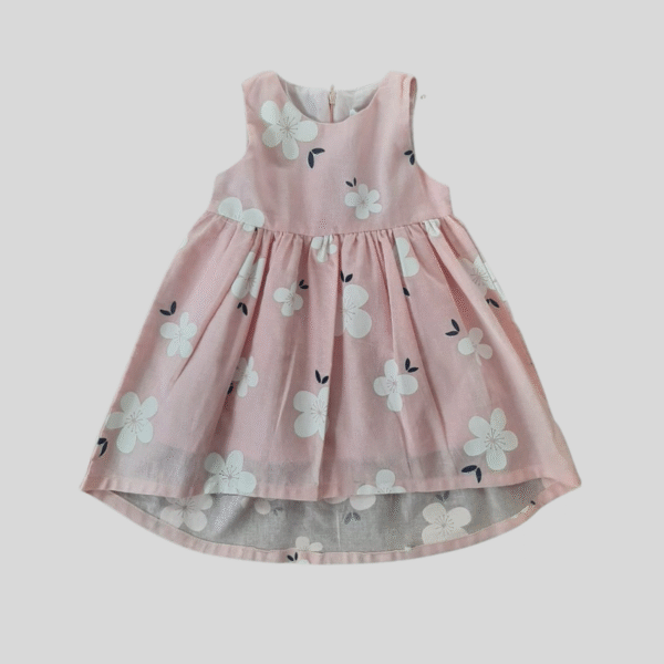 Dress Pink Linen White Flowers Printed