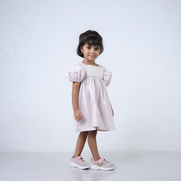 Dress Pink and Blue Flowers Puff Sleeves