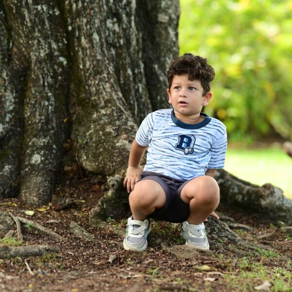 Crew Neck Stripes Baseball White/Blue