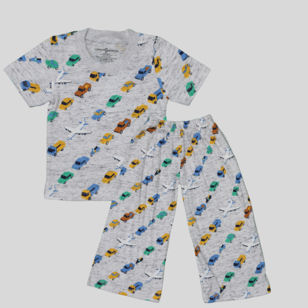 Pyjama White/Grey Mixed Vehicles Printed