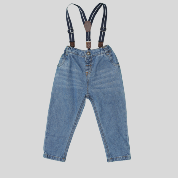 Denim suit with straps