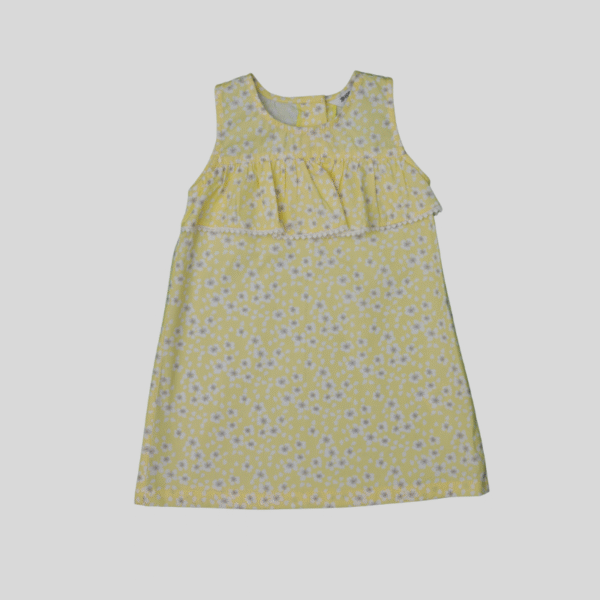 Dress Yellow Frill Flowers Printed