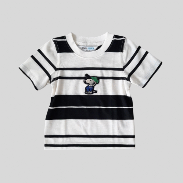 Crew Neck Black and White Baseball T-Shirt